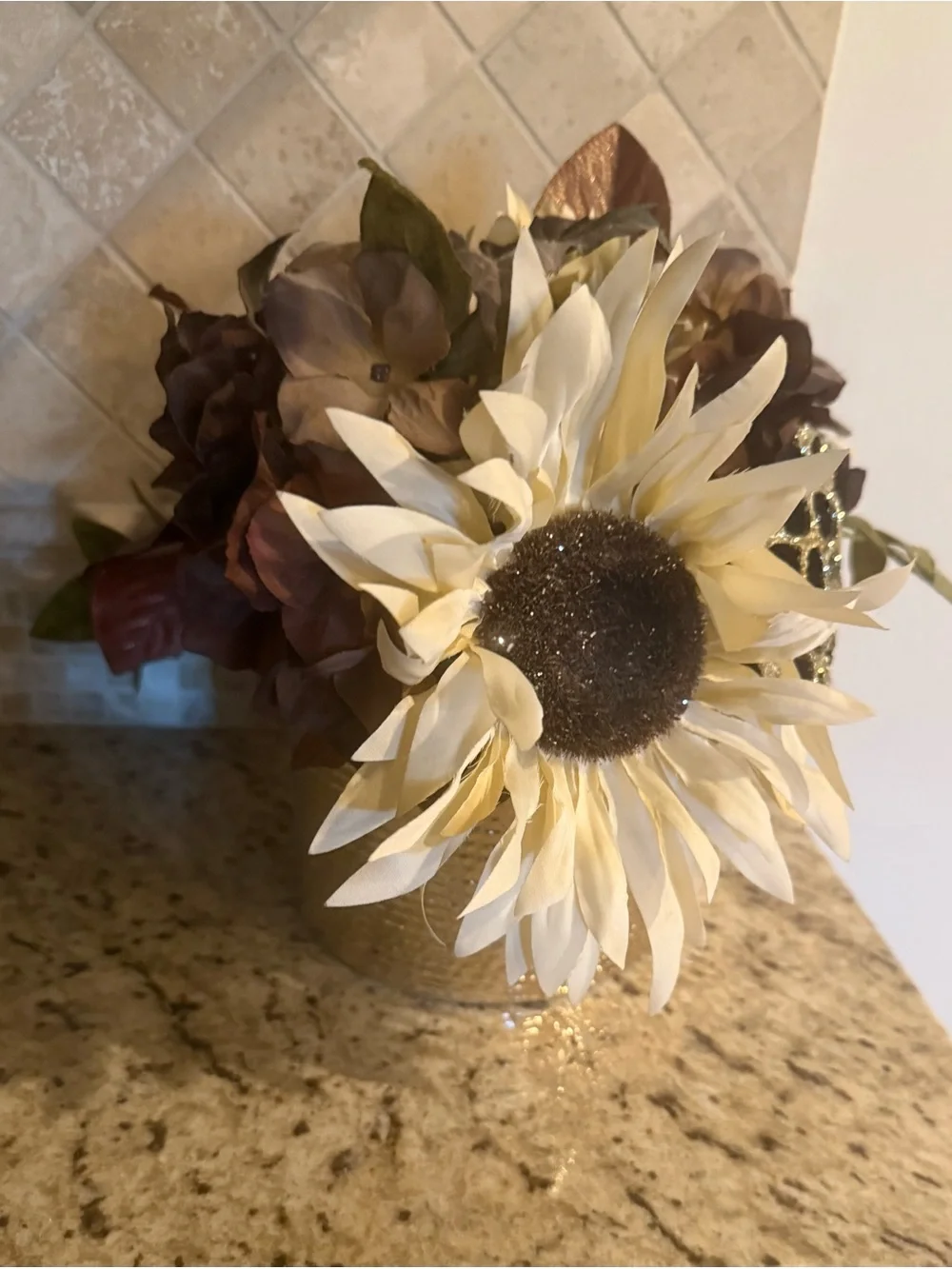 Pier 1 Cream Sunflower and Brown Hydrangea Arrangement